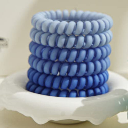 6 Pcs Spiral Hair Ties, Matte Candy Blue | Plastic Phone Cord Hair Bands, Ponytail Holder, Coil Hair Ties, For Any Kinds of Hair