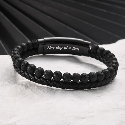VNOX Men's Inspirational Mantra Engarved Handmade Braided Leather Adjustable Cuff Bangle Bracelet Encouragement Motivational Gift for Men - style: Black-Lava