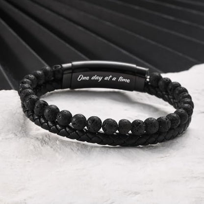 VNOX Men's Inspirational Mantra Engarved Handmade Braided Leather Adjustable Cuff Bangle Bracelet Encouragement Motivational Gift for Men - style: Black-Lava