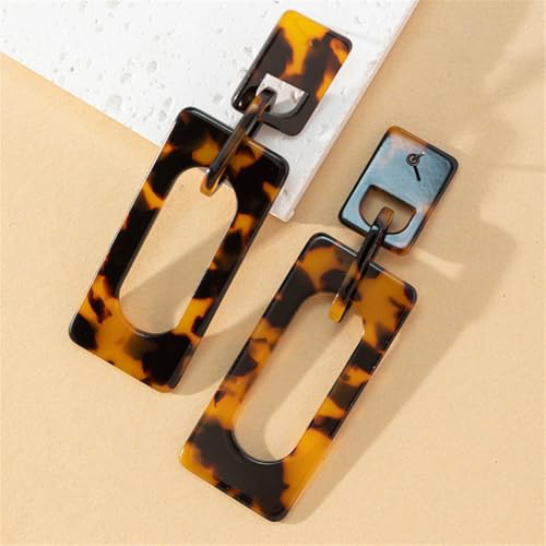 Boho Lightweight Retro Simple Acrylic Splicing Rectangle Earrings for Women Creative Exaggerated Statement Dangle Drop Earrings Jewelry - color: Tortoiseshell color