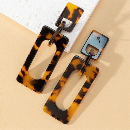 Boho Lightweight Retro Simple Acrylic Splicing Rectangle Earrings for Women Creative Exaggerated Statement Dangle Drop Earrings Jewelry - color: Tortoiseshell color
