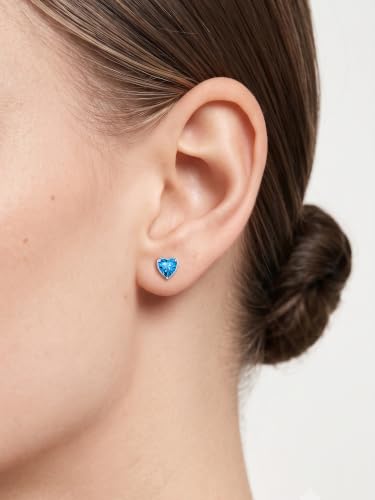 ChicSilver 925 Sterling Silver Earrings Sparkling Heart/Round/Princess Cut Birthstone Earrings for Women Birthday Jewelry with Gift Box - style: B.December(Blue Topaz)-Heart Cut