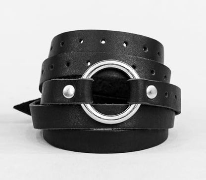 Leather multi wrap cuff bracelet with o-ring for man or woman, Handmade UA 8066