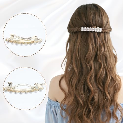 2Pcs Pearl Barrettes for Women,Elegant Pearl Hair Clips | White Fancy Hair Barrettes Wedding Brides Hairs Accessory,Party Daily Use