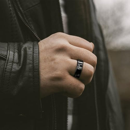 8mm Black Etched Deer Head Tungsten Carbide Wedding Band Men's Hunting Ring Size 6-15