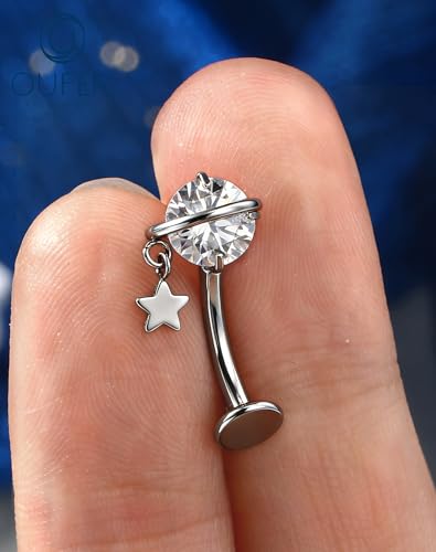 OUFER 14G Teardrop Dangle Belly Button Ring Implant Grade Titanium CZ Internally Threaded Navel Ring 10mm Bar Length Belly Piercing Jewelry Hypoallergenic Body Jewelry for Women