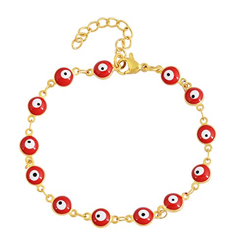 Women's Charm Enamel Evil Eye Protection Link Chain Bracelet - color: Silver,Gold