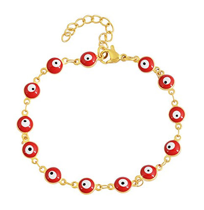 Women's Charm Enamel Evil Eye Protection Link Chain Bracelet - color: Silver,Gold