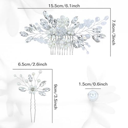 inSowni 17 Pieces Silver Metal Crystal Rhinestone Pearl Bridal Wedding Hair Side Combs Slides+U-shaped Flower Hair Pins+Pearl Twist Spiral Pearl Hairpins for Brides Bridesmaids Women Girls - color: Silver