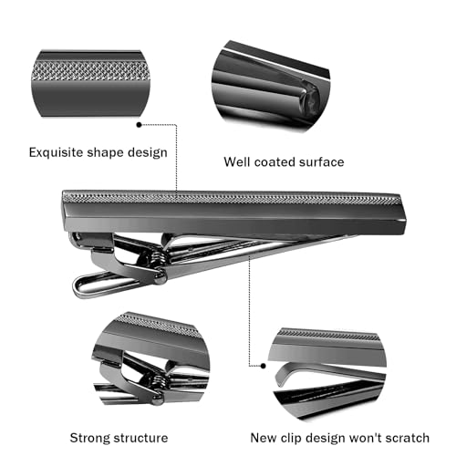Tie Clip for Men Black, 2 Inch Tie Bar Tie Pins and Clips for Regular Tie, Unique Men Tie Clip Tie Clasp Silver Suitable for Wedding Anniversary, Business Professional, Father's Day Gift - style: Gun Black
