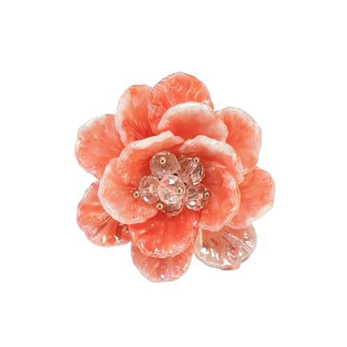Dtja Large Blossom Flower Statement Ring for Women Silver Plated Colorful Resin Daisy Cherry Floral Adjustable Open Wrap Finger Rings Elegant Wedding Theme Party Jewelry - color: Pink