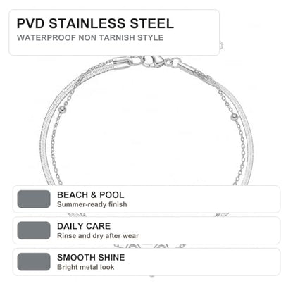 MYAROMA FINDINGS Stainless Steel Anklet for Women, Snake Chain Bow Charm Ankle Bracelet, Gold and Silver Tone Options, PVD Waterproof Non Tarnish Ankle Bracelet