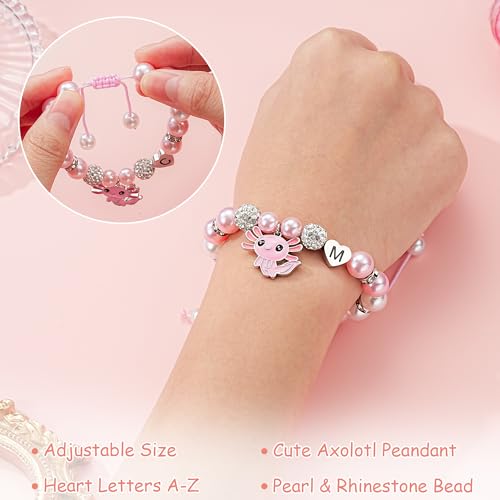 Ritach Graduation Gift fo Her - Cute Axolotl Heart Initial Bracelet CZ Rhinestone Beads and Pink White Pearl Bracelets for Girls Teen Kids Axolotl Graduation Gift for Her Girls Kids Axolotl Lovers - style: K