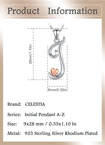 CELESTIA 925 Sterling Silver Initial Necklaces 26 Letter with Rose Gold Heart - 18 Inch Chain - color: J-Initial