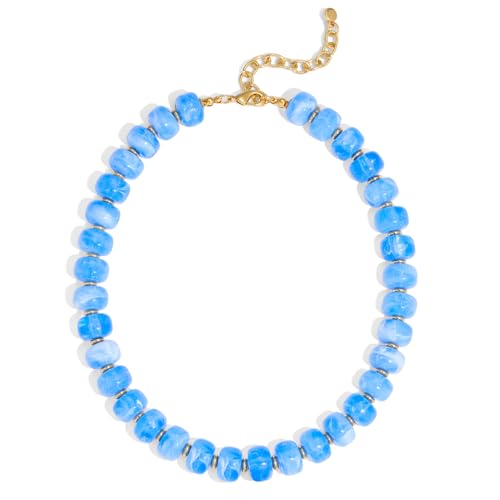 Chunky Colorful Choker Necklace for Women - Summer Beach Round Resin Beads Necklace, Trendy Statement Summer Beach Jewelry Birthday Gifts for Vacation Holiday - color: 14mm Blue Beads