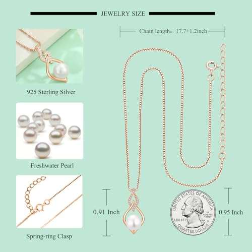 STARCHENIE 925 Sterling Silver Infinity Pearl Necklace for Women | 8mm Freshwater Cultured Pearl，925 Sterling Silver 18"+2" Chain，Christmas Mother's Day Jewelry Gift for Mom, Sister, Friend - color: Rose Gold