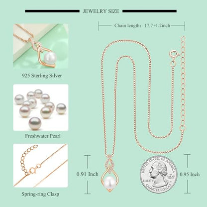 STARCHENIE 925 Sterling Silver Infinity Pearl Necklace for Women | 8mm Freshwater Cultured Pearl, 925 Sterling Silver 18"+2" Chain, Christmas Mother's Day Jewelry Gift for Mom, Sister, Friend - color: Rose Gold