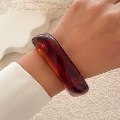 2PCS Chunky Acrylic Bracelet for Women Large Square Resin Cuff Vintage Open Bangle Bracelets Wide Geometric Jewelry - style: brown+brown