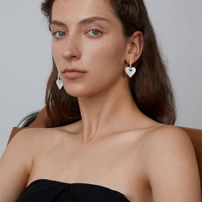 Gold Small Hoop Earrings for Wome | 14K Gold Plated Dainty Small Huggie Earrings S925 Sterling Silver Post Lightweight Drop/Dangle Huggie Earrings - color: Silver Heart Hoops