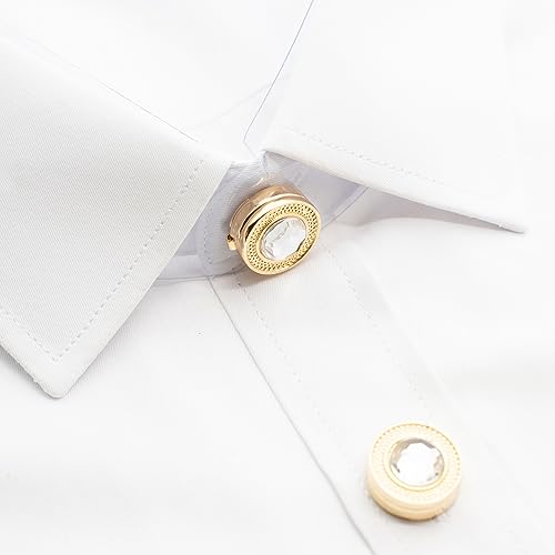 Mens Button Covers Tuxedo Shirt Cufflinks Alternative | Fake cufflinks and alternative fashion jewelry accessories for mens formal business dress shirts suits and groomsmen - color: H Golden white