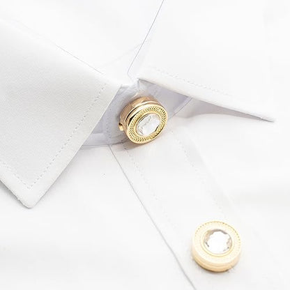 Mens Button Covers Tuxedo Shirt Cufflinks Alternative | Fake cufflinks and alternative fashion jewelry accessories for mens formal business dress shirts suits and groomsmen - color: H Golden white