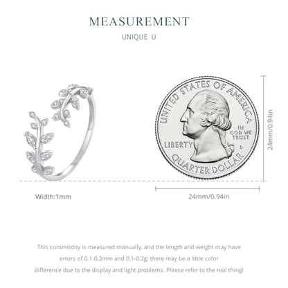 MUNDELL 925 Sterling Silver Simple Multi-layer Leaf Adjustable Ring Green Lucky Leaves Statement Ring for Women Promise Ring Fine Jewelry - color: Silver Leaf