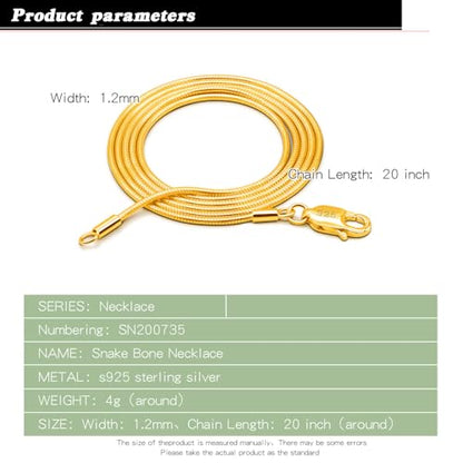 Dankadi Women 925 Sterling Silver Magic Snake Chain Necklace- Men 1.2MM Solid Snake Chain Flexible Choker 16"-30" Italian Silver 24K Gold Over Jewelry - color: Gold, size: 30 inch