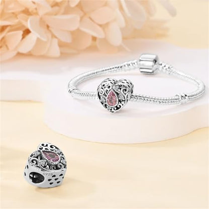 Pandach 925 Sterling Silver Charms for Bracelet&Necklace Dangle Pendant Bead with 5A Cubic Zirconia Stones,Jewelry Beads Gifts for Women - style: Vintage pink beads