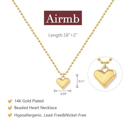 Airmb Heart Necklace for Women Gold/Silver Plated Trendy Heart Choker Lover Pendant Hypoallergenic Fashion Gold/Silver Necklace for Women Love Jewelry Gift for Women Girlfriend - color: Chunky Heart-Beaded Chain-Gold