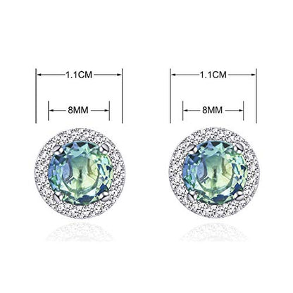 YOQUCOL Bright 8MM,10MM Cubic Zirconia Crystal Stud Earrings Round Pierced Earrings For Women - color: 8MM-Ocean Blue