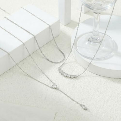 14k Gold Plated Layered Cubic Zirconia Pendant Necklace for Women | Gold Plated Clover Necklaces Stackable Dainty Cubic Zirconia Pendant Necklace，Mother's Day, Thanksgiving Jewelry Trendy gifts - color: silvery, style: Style4