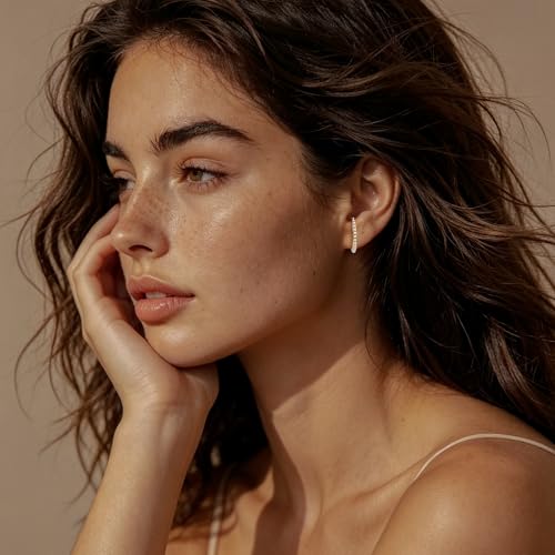 CZ Suspender Cuff Stud Earrings Wrap Earlobe Silver Post Cubic Zirconia Minimalist Jewelry for Women - color: Gold Full Pearl