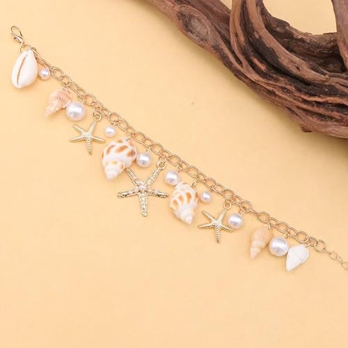 Shell Starfish Necklace Bracelet for Women Conch Statement Chunky Necklace Mermaid Costume Beach Jewelry - color: necklace
