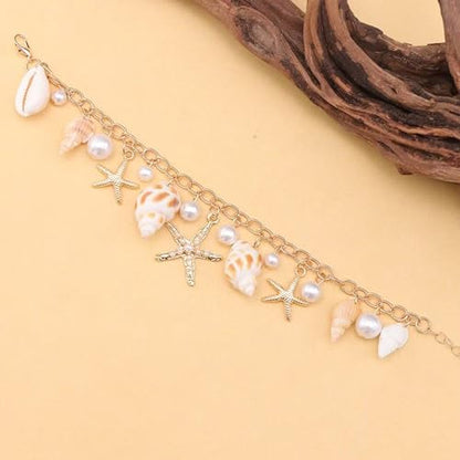 Shell Starfish Necklace Bracelet for Women Conch Statement Chunky Necklace Mermaid Costume Beach Jewelry - color: necklace