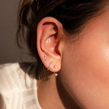 3 Pairs Huggie Hoop Earring Set 18K Gold Plated Cubic Zirconia Cartilage Earrings, Multi Piercings Ear Jacket Earring Climber Stud Earring for Women Everyday Earrings - color: Gold Cubic Zirconia Hoop