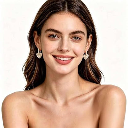 Pearl Hoop Earrings for Women | Unique Mismatched Gold and Silver Plated Pearl and Heart Dangle Earrings | Statement Hammered Gold Huggie Y2k Aesthetic Earrings