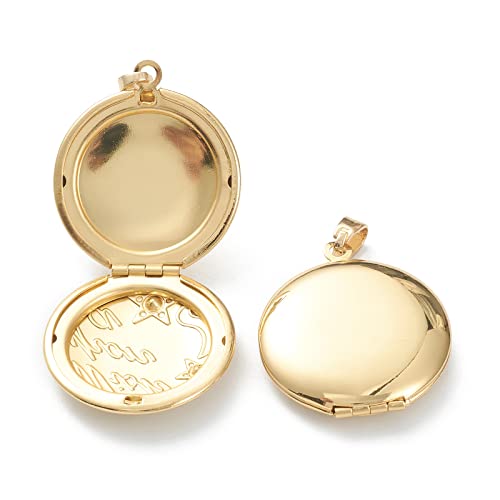 Craftdady 18K Gold Plated Brass Photo Locket Frame Pendants Charms for Necklaces Personalized Jewelry Crafts Making - size: 29.5x25.5mm Round