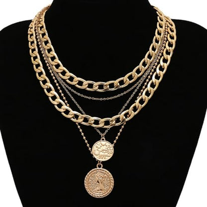 Gold Stack Necklace Chunky Necklaces for Women Trendy Coin Pendant Long Necklaces Western Jewelry for Women Cowgirl Cowboy Chic Country Outfit Boho Accessories Birthday Jewelry Gifts - color: F Gold Layered Chunky Necklaces