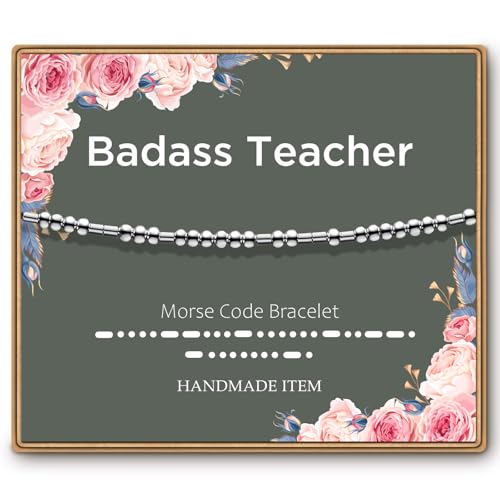 ASELFAD Morse Code Bracelets for Women, Funny Best Friend Birthday Gifts for Women Friendship Bracelets, Inspirational Jewelry, Teen Girl Gifts Trendy Stuff - style: Badass Teacher