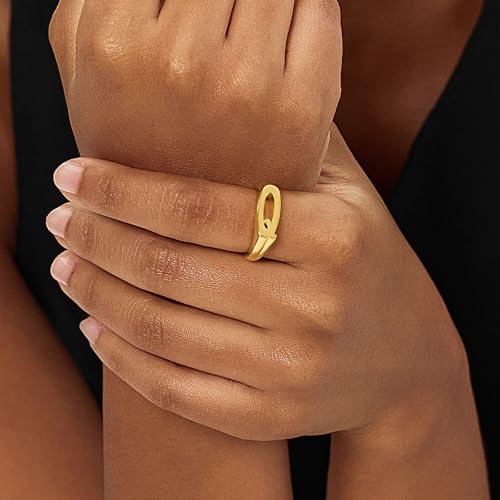 Cicy Bell Initial Rings for Women 18k Gold Plated Adjustable Rings | Open Signet Rings, Bold Letter, Personalized Engraved, For Party - color: Initial-Q