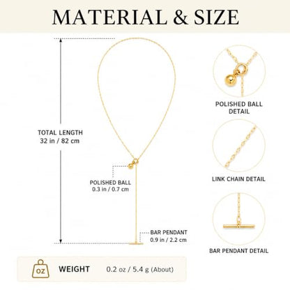 YUJIE Long Gold Y Necklace for Women - Adjustable Lariat Pendant Snake Chain, 14K Gold Plated Dainty Teardrop Necklace for Trendy & Formal Wear - color: ball