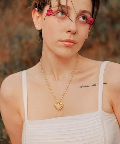 Aobei Pearl 18K Gold Plated Moon Star Lion Evil Eye Love Heart Cross Pendant Necklace Medallion Paperclip Chian Choker Layering Jewery for Women - color: Golden Puffy Love Heart