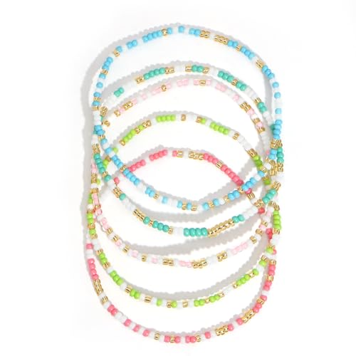 14K Gold Plated Beaded Bracelets Stack Set for Women,Stretch Boho Ball Jewelry Friendship Trendy - color: Blue