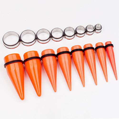 32 PCS 00G - 24mm Ear Taper Kit Gauge Stretching Kit | Hypoallergenic surgical Stainless steel Tapers Tunnels Plugs, body piercing jewelry for women and men - color: Orange