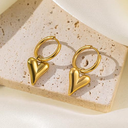 Charm Heart Huggie Hoop Earrings for Women,Lightweight 14K Gold Plated Love Heart Drop Dangle Earrings Minimalist Jewelry - color: Gold heart hoop earrings