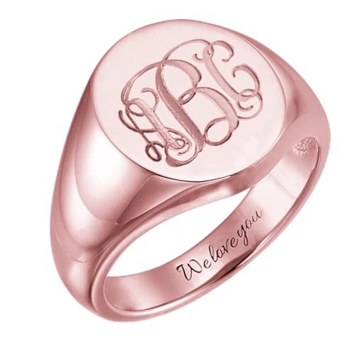 925 Sterling Silver Personalized Script Monogram Initial Signet Ring Custom Inside Engraving Signet Ring - color: Rose Gold