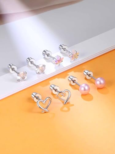 Surgical Stainless Steel Earrings for Girls Women Hypoallergenic Screw Back Earrings for Kids Jewelry Sensitive Ears