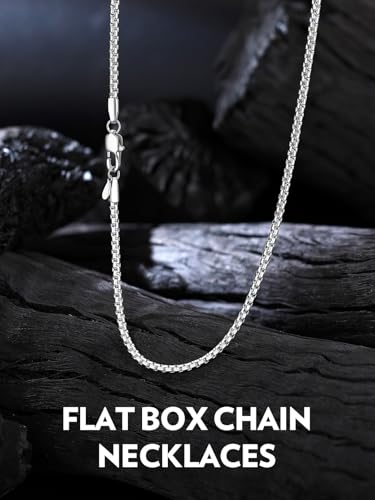 Bandmax Solid Stainless Steel Flat Box Link Chains 2MM/4MM/6MM/8MM Silver/Gold/Black Rolo Cable Chain Necklaces for Men Women 14"-30" Length, Gift Packed - color: 01 2MM-Silver Tone