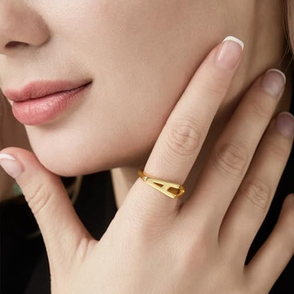 Cicy Bell Initial Rings for Women 18k Gold Plated Adjustable Rings | Open Signet Rings, Bold Letter, Personalized Engraved, For Party - color: Initial-A