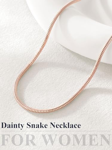U7 Snake Necklace for Women 14K Gold Plated/Silver/Rose Gold/Black Chain Necklace Hypoallergenic, Stainless Steel Tiny Snake Chain Necklace 1/1.2/1.5/2MM, 14-30" Adjustable Minimalist Gift - color: n.Rose Gold-2mm